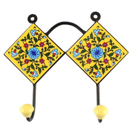 Ceramic Flower Tile Hook in Yellow